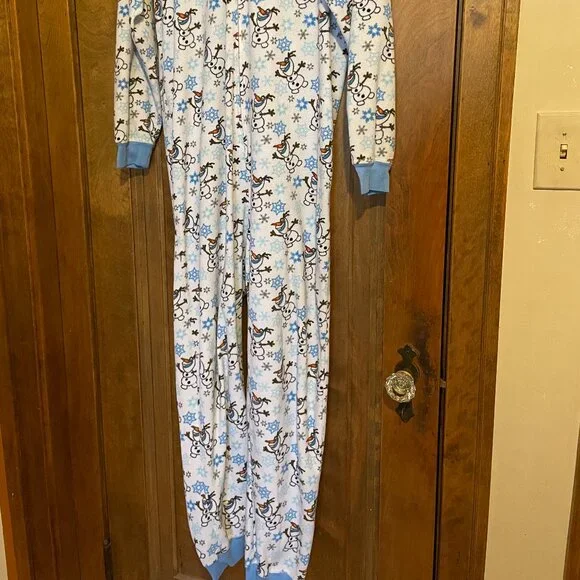 Disney Frozen Olaf SNOWMAN and SNOWFLAKE print hooded hoodie onesie one piece - Picture 2 of 16